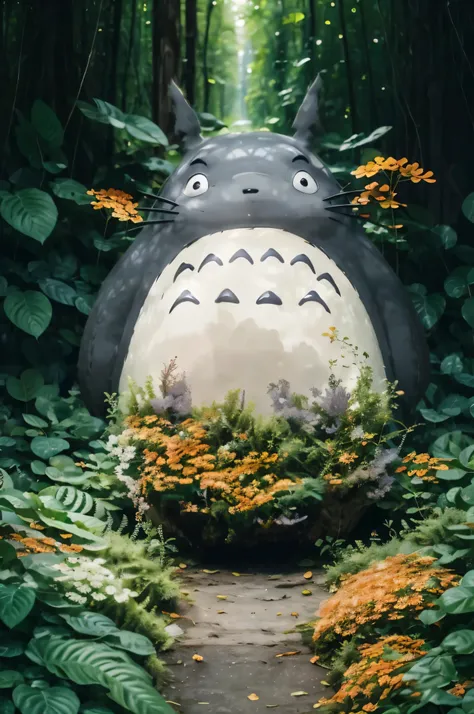 there is a giant chinchilla statue in the middle of a forest, portrait of real life chinchilla, Studio Ghibli filters, chinchilla from my neighbor chinchilla, chinchilla sitting in a forest, real life chinchilla, of chinchilla, chinchilla, my neigbor chinc...