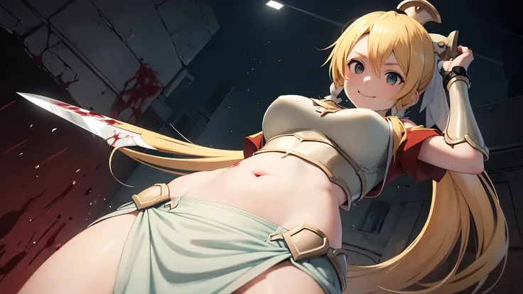 girl 1, belly button, big breasts, femdom,Blood on the body, Blood on the armor, Blood in the belly button, Blood in the stomach, Blood on the breasts, tall, belly buttonに血 ,Blood in the stomach,  gun, knife, sword, war, underwear, kill, Behead, shot from ...