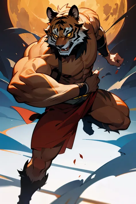 Tiger man, werewolf, kuntilanak man, fighting, modern, classic, 8k