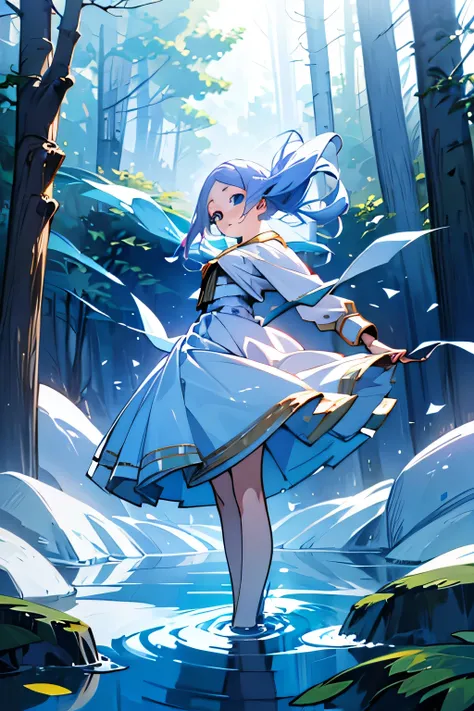 1girl, frieren, blue eyes, beautiful forest, high res, ultrasharp, 8K, masterpiece, looking at viewer, portrait
