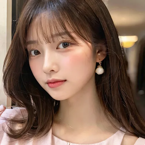 Gentle and charming Chinese beautiful woman, half-length photo, delicate and sexy collarbone, charming oval face, double eyelids, vivid peach blossom eyes, pink lips, small nose, bare shoulders, focused face, face close-up, ultra-high-definition, Super det...