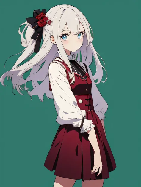 ((masterpiece)), (highest quality))), (character design sheet, National costume, same character, front, ~ ~ side, return), shape, 1 girl, whole body, silver hair, eyes hair, beautiful eyes, princess cut, Site of environmental change, short skirt, Shyness, ...