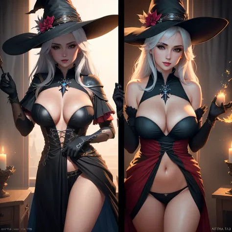 Creates the high-quality image of a sexy witch with breasts appearing in 8k function Auta for a PS4 game