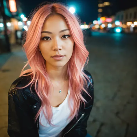 arafed woman with pink hair sitting on the beach, flowing pink hair, with pink hair, photo of a beautiful woman, long flowing pink hair, pink golden hour, curly pink hair, beautiful young asian woman, beautiful asian woman, wild ginger hair, pink wispy hai...