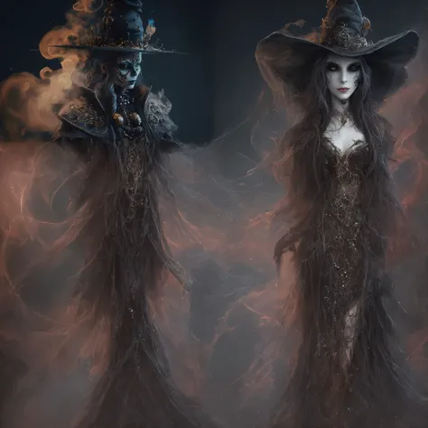 arafed image of a woman dressed in a black hat and costume, hyperdetailed fantasy character, dark witch character, dark fantasy character design, elegant cinematic fantasy art, dark fantasy mixed with realism, classical witch, dark fantasy style art, beaut...