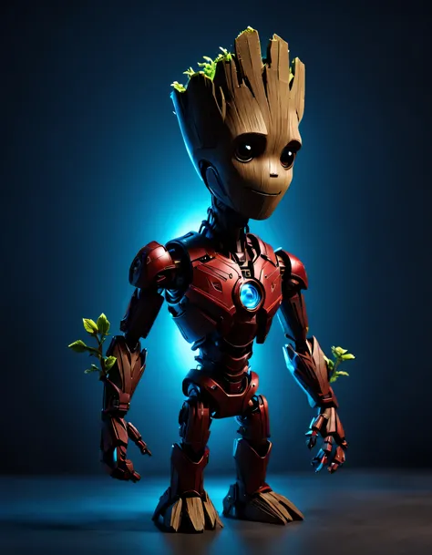 Mechanical doll design，Mechanical mini large，glow red，glowing blue，Rendering and Pixar