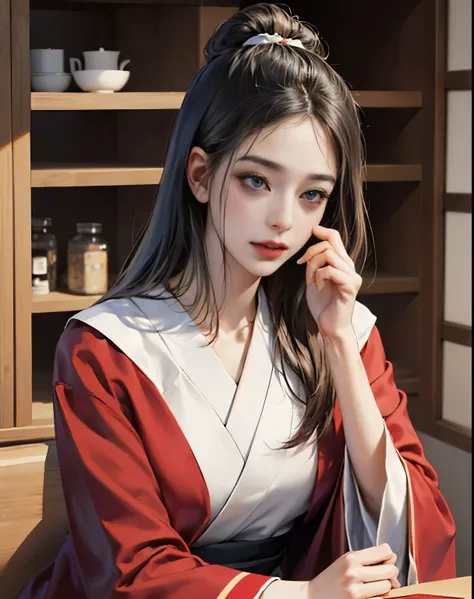 (Beautiful model appearing in Japanese kimono commercial), (alone), ((face is 70% beauty and elegance, 30% pretty and cute:1.5)), (Her roots are in Eastern Europe and Asia), clear eyes, (fine eyes, light green eyes, bright eyes), double eyelid, (Slightly t...