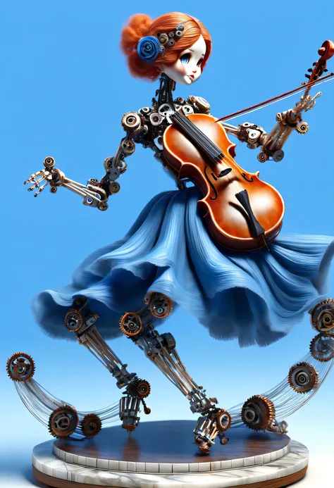 Marble sculpture style, role conception, (whole body), (A mechanical doll is playing the cello), Beautiful and meticulous, Mechanical wires connecting doll&#39;s bow fingers, The gear that connects the slender legs, (log-based mechanism), The key spring is...