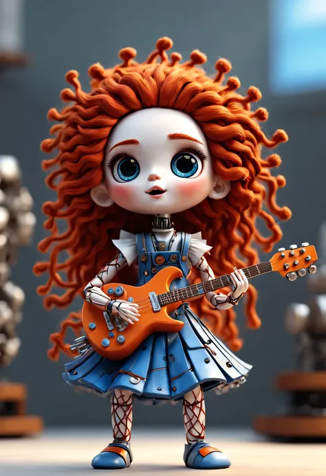 marble sculpture style, role conception, (whole body), (a mechanical doll is enjoying playing the electric guitar), precise and ...