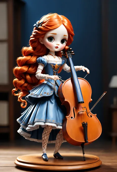 Mechanical dolls，music box，Marble sculpture style, role conception, (whole body), (一个拉大提琴的Mechanical dolls), Beautiful and meticulous, Mechanical wires hanging from the top connect the doll&#39;s fingers to the bow, Gear line connecting slender legs, (The ...