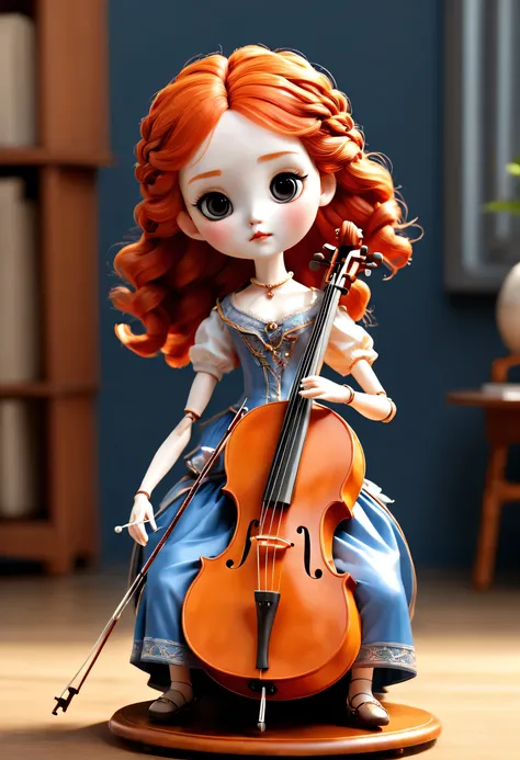 mechanical dolls，music box，marble sculpture style, role conception, (whole body), (一个拉大提琴的mechanical dolls), beautiful and metic...