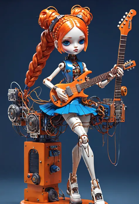 marble sculpture style, role conception, (whole body), (a mechanical doll is enjoying playing the electric guitar), precise and ...