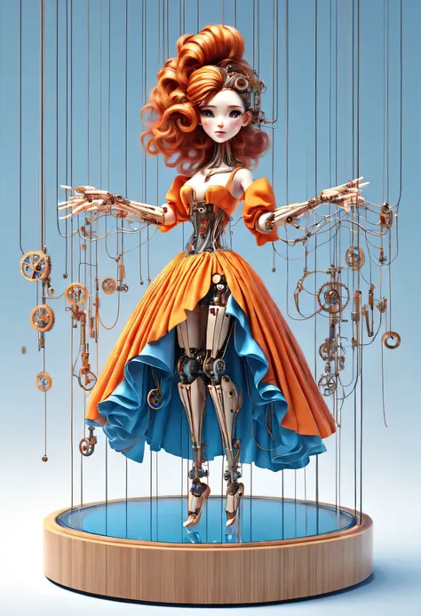 role conception, Mechanical doll design.
(whole body), (Mechanical doll standing on glass music box), Exquisite and complex machinery, clockwork, gear, Mobile equipment, machine, Beautiful and meticulous, wire pull finger, Long, complex and precise mechani...