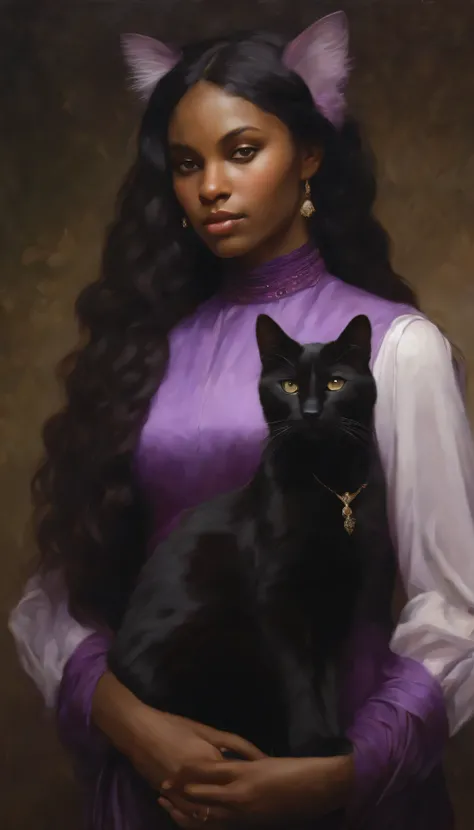 poster portrait of realistic masunya, (purple skin color:1.1), cat ears, solo, by Jeremy Lipking, by William Bouguereau, (by Alphonse Mucha:0.5), by d-art , sfw 