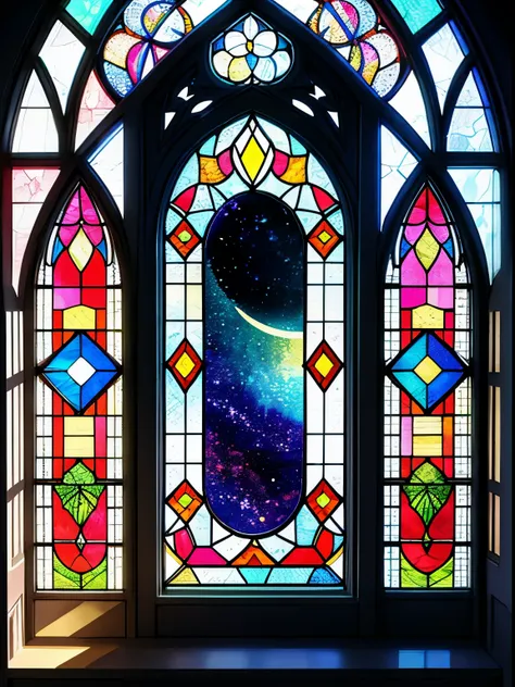 high resolution　Stained glass with detailed crescent moon motif
