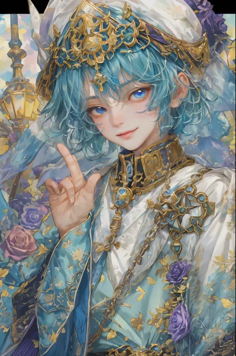 ((absurdres, highres, ultra detailed), 1 boy , front view, young boy, handsome boy villain character from sugar sugar rune, deta...