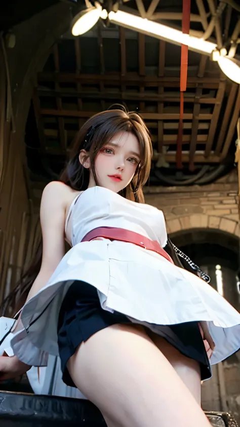 mini skirt,drawers,Supermodel、lolita fashion,seen by a girl from below,underground tunnel background,Red stains on the girl&#39;s clothes,A girl with a superior expression