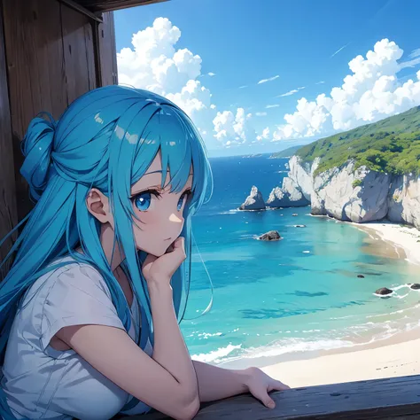 Anime view,blue sky,blue sea