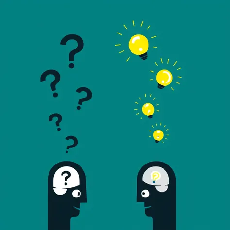 there are two people with question marks on their heads, confusing, question marks, curious, illustration!, simple illustration, confused, man?, ideas, cartoonish and simplistic, the idea, enlightening, confusion, thinker, intense knowledge, surprising, 2 ...