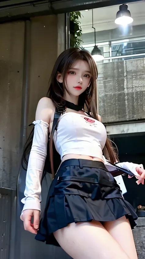 mini skirt,drawers,Supermodel、lolita fashion,seen by a girl from below,underground tunnel background,Red stains on the girl&#39;s clothes,A girl with a superior expression