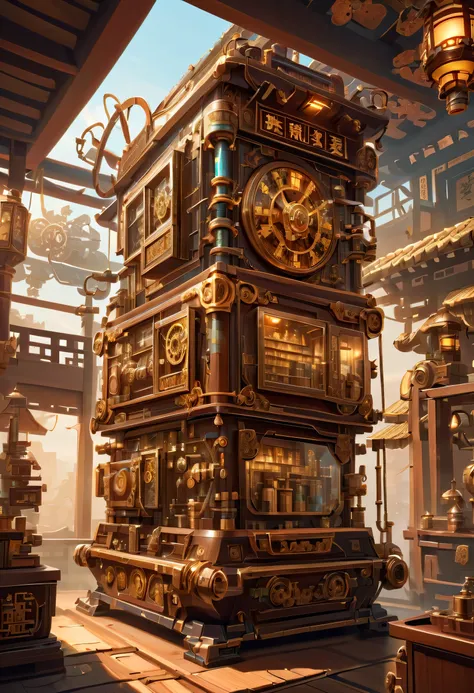 右手が機械のImmortalを描きます,pharmacyの背景,Suspicious appearance,wiring,Immortal:elder:Chinese:i doubt it:The right arm of the machine,Fusion of machine and man,pharmacy:ancient Chinese style:Medicinal herbal tar:wooden medicine cabinet,he lost part of his body in th...
