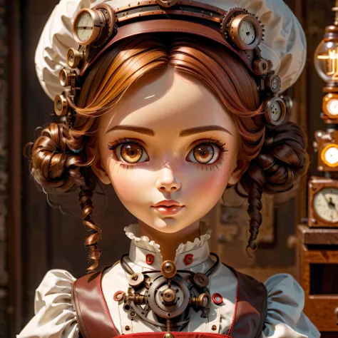 mechanism:humanoid:nurse:16th century european nurse uniform,doll face:perfect face:big brown eyes,eyelash,hide hair wires,she i...