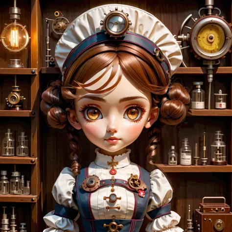 mechanism:humanoid:nurse:16th century european nurse uniform,doll face:perfect face:big brown eyes,eyelash,hide hair wires,she i...