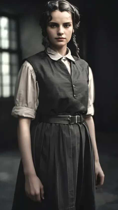 arafed woman in a dress and a belted shirt standing in a room, female lead character, female character, render of mirabel madrigal, girl wearing uniform, highly detailed character, full body female, inspired by Violet Fuller, female full body, realisticall...