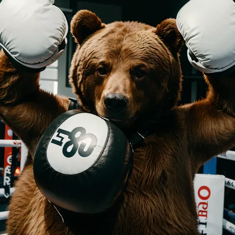 Bear wearing boxing gloves 