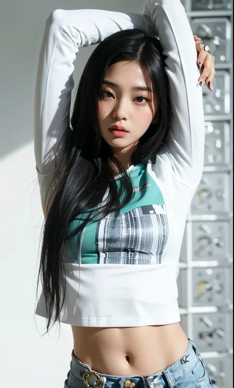 arafed asian woman with long black hair posing in a white shirt, jinyoung shin, lulu chen, gemma chen, heonhwa choe, jaeyeon nam, blackpink jennie, wenfei ye, ulzzang, she is wearing streetwear, gongbi, xision wu, lee ji-eun, lee ji - eun, kimi takemura