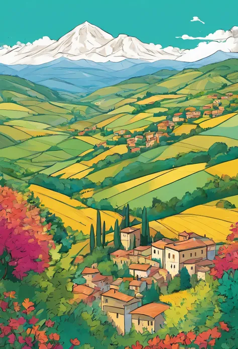 🇮🇹Mountains and hills in Tuscany under bright sunlight, Italy，The dreamy colors are life at first glance, green is naked, Yellow is very bright, The village is an elegant town, This is your yearning for life.