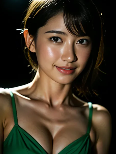 A Japanese woman wearing a stylish dress、 anatomically correct proportions, 8K, RAW shot, best high quality, masterpiece, real photo, (film camera photography:1.8)、18 year old Japanese beauty, (The best lighting using backlighting:1.5)、(Lighting using a re...