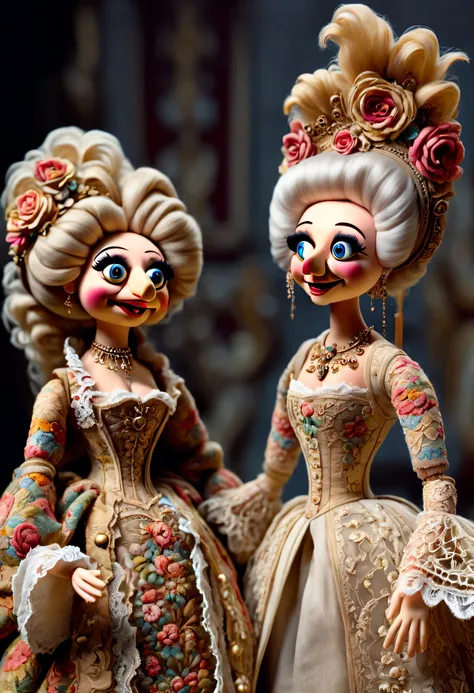 mechanical dolls，puppet，，super high quality，8k，beautiful details，some wool art，muppets，rococo costumes，lace，cartoon，