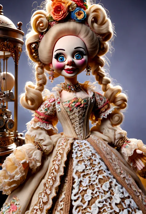 Mechanical dolls，puppet，，super high quality，8k，beautiful details，some wool art，Muppets，Rococo costumes，lace，cartoon，