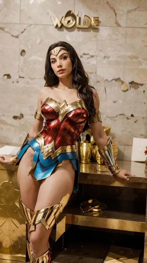 mulher maravilha, extremamente realista, wonder woman, pernas grossas, bunda grande, traje mental, ouro, braceletes de ouro