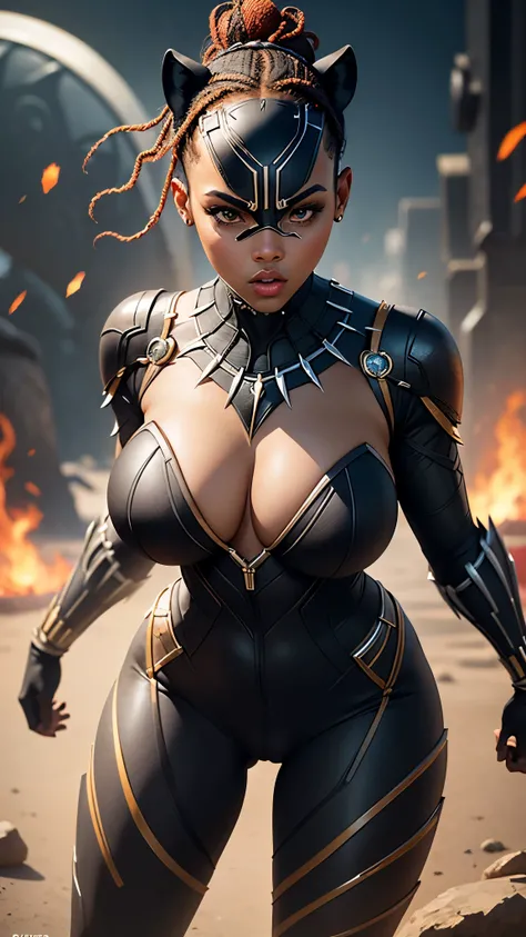 ((Marvels Black Panther shuri, based on the costume from the Marvel films, very detailed and vivid costume)), (work of art), (ultra detailed), cinematic, (8k resolution), (extremely detailed and technological), Painting abstract expressionism "Hyperion", (...