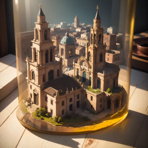 mini(ttp), (8k, RAW photo, best quality, masterpiece:1.2), Rome city tucked inside a square glass jar with lid, isometric, miniature, landscape, placing on the windowsill, extremely detailed, 8K, apocalyptic punk style, miniatures, macro photography in clo...