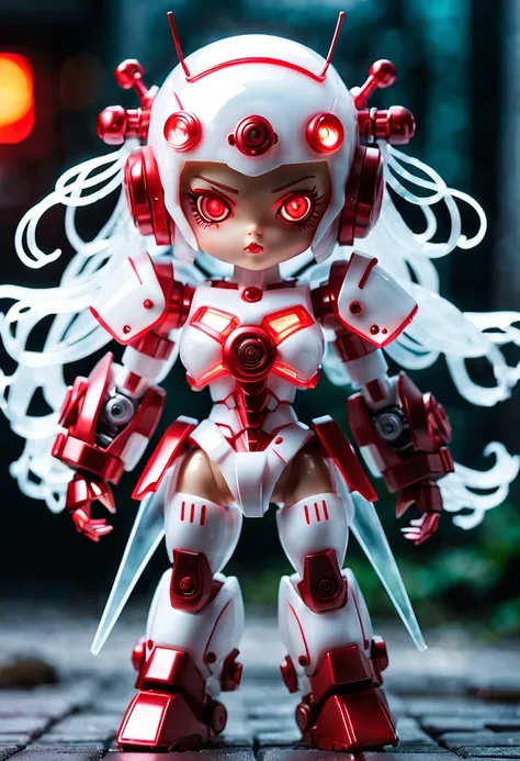 (blind box toy style:1.2),kawaii doll, huge (translucent mechanical girl:1.2) mechanical warriors contain a large number of elec...