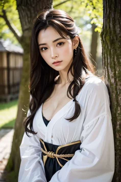 ８ｋ、High resolution、Beautiful women from primitive times、young、white skin,、narrow eyes,high nose,lighting that illuminates the face、clear image、intellectual beauty、skinny、no makeup、The expression you show to your lover,shining hair、single eyelid,、vivid pose...