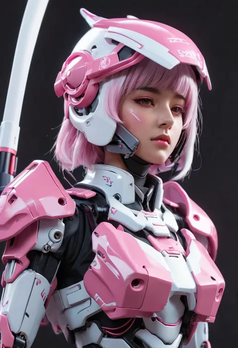 Arafis whole body，Pink and white hair，Wearing a pink and white helmet, Detailed digital animation art, best anime 4k konachan wallpapers, 动漫Mecha aesthetics, 4k highly detailed digital art, Mecha female dragon head, Wopp and Krenz Kushat, Very detailed ani...