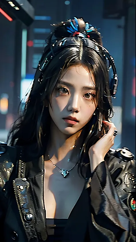 ((best quality)), ((masterpiece)), (highly detailed:1.3), 3d, beautiful (cyberpunk:1.3) samurai woman with long black hair, sexy...