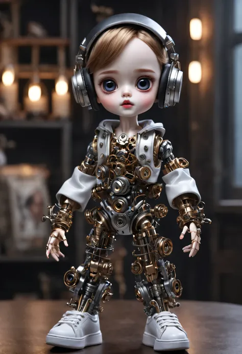 （best quality，4k，masterpiece：1.2），super detailed，lifelike：1.37，儿童书桌上的2个LovelyMechanical dolls，decoration，Possess human emotions and intelligence，Mechanical dolls，big eyes，dark eye makeup，mute，Lovely，Mechanical joint，Two boys with pigtails，whole body，sports...