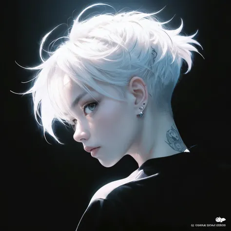 animado, a woman with pelo blanco and piercings looks at something, pelo blancoed, girl with short pelo blanco, pelo blanco, girl with pelo blanco, cara blanca brillante, stunning animado face portrait, ray of light through pelo blanco, animado boy, pelo b...