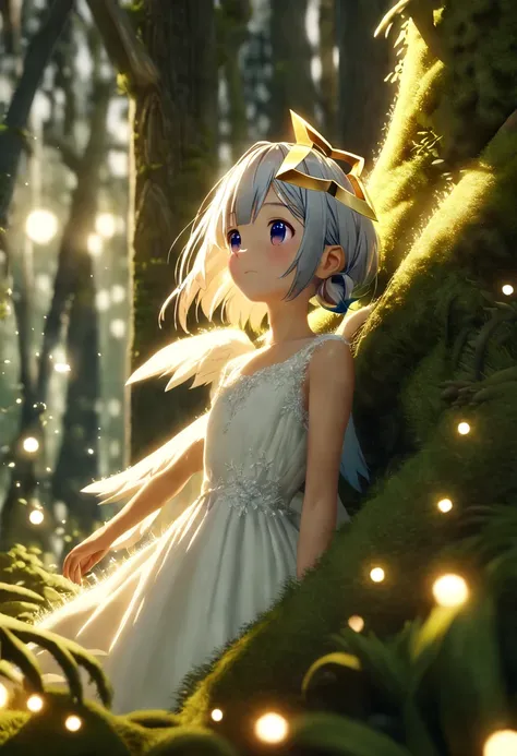 Ganado/(Holographic live broadcast/), Cute woman under drizzle, (elegant, pretty face), Transparent white dress, forest moss, , ((delicate skin, texture)), super detailed, (intricate details, fine details, super detailed的), Ray tracing, subsurface scatteri...