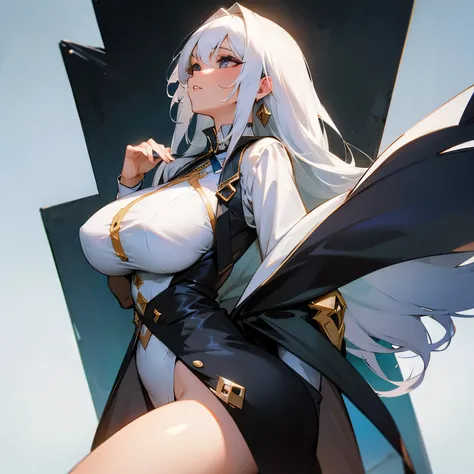 big breasts, masterpiece, half black hair half white hair