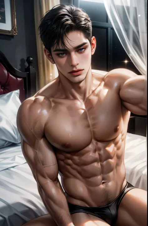 masseter muscle fragment，ultra high definition，tremor, soft black short hair，no people, Beautiful and accurately depicted bodies and faces, love hotel bed