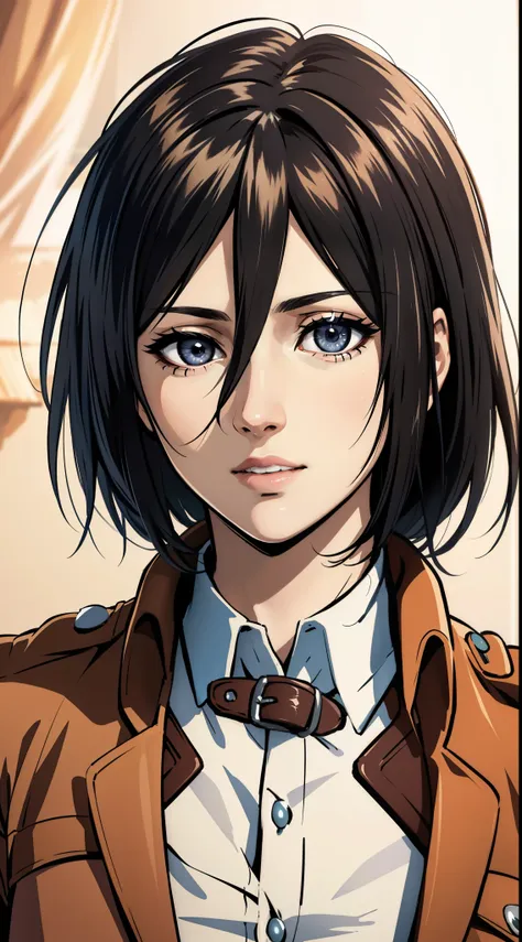 (masterpiece:1.2, best quality), photorealistic, (hyperrealistic:1.2), beautiful, mikasa from aot