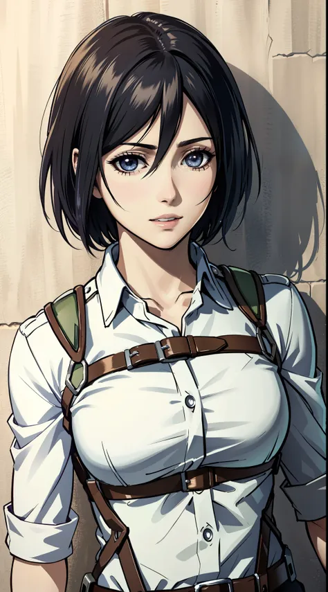 (masterpiece:1.2, best quality), photorealistic, (hyperrealistic:1.2), beautiful, mikasa from aot