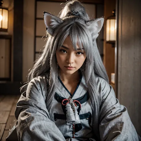 Gray-haired kitsune deity 