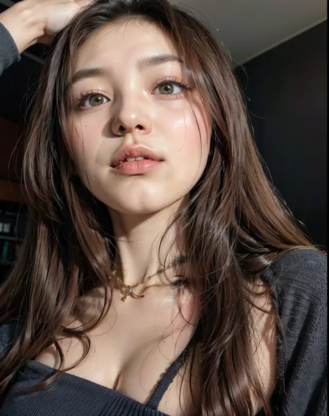 theres a woman whos doing her hair, 18 anos de idade, Asian face, gema chen, uma mulher Asian, uma jovem Asian, basia tran, Louise Zhang, características Asians, young cute wan Asian face,  Asian with long hair,  Asian, mai anh tran, sem maquiagem, 22 anos...